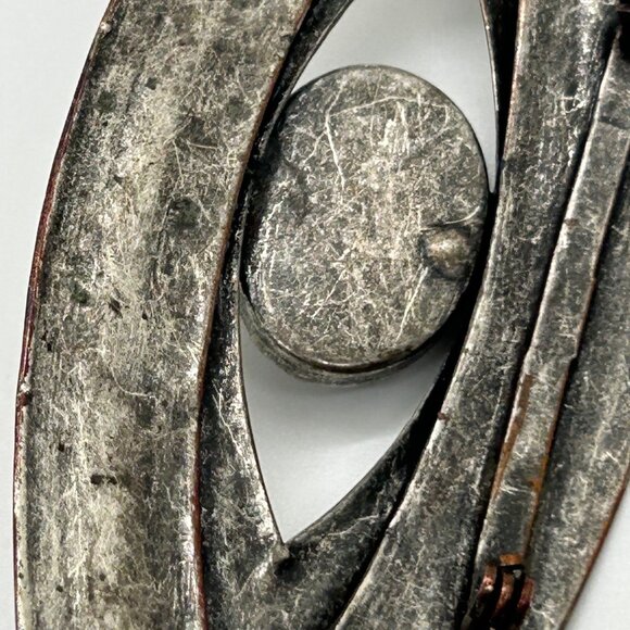 Vintage Eye-Shaped Silver-Tone Brooch With Black acrylic "Evil Eye" Cabochon For - Picture 13 of 16